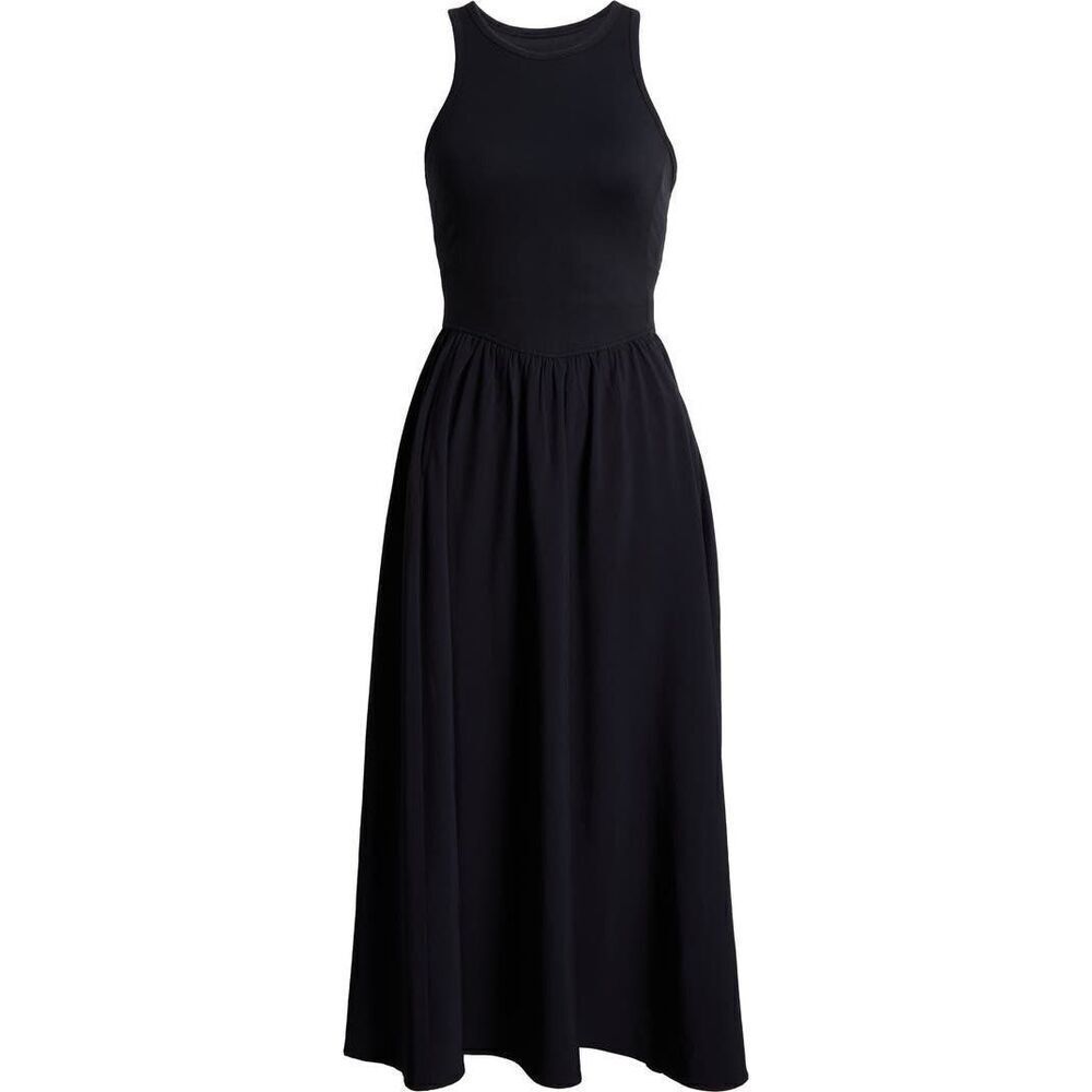 Zella Women's Black Effortless Cutout Back Hybrid Midi Dress L NWOT
